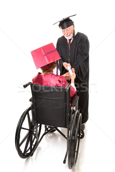 Foto d'archivio: Disabili · laurea · diploma · sedia · a · rotelle · college