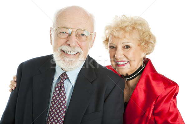 Foto stock: Bem · sucedido · sorridente · casal · de · idosos · isolado · branco · amor