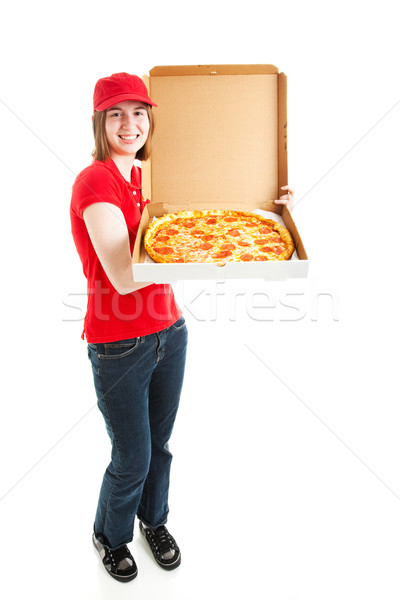 Stock Photo of Pizza Delivery Girl - Full Body Stock photo © lisafx