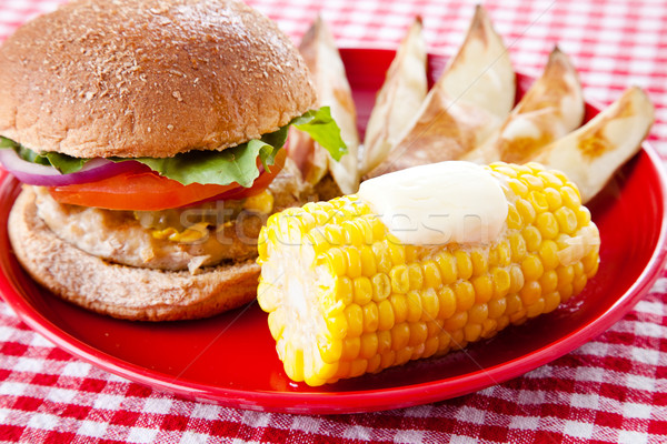 Fettarm Sommer Picknick gesunden Türkei burger Stock foto © lisafx