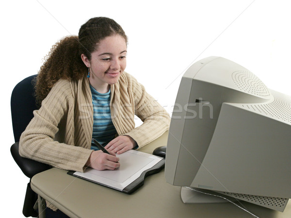少女 グラフィックス タブレット 笑みを浮かべて 女性 ストックフォト © lisafx