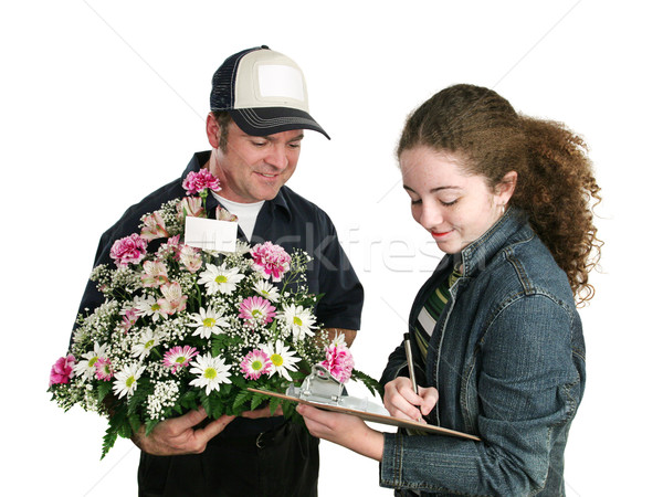 Stock photo: Teen Signs For Flowers