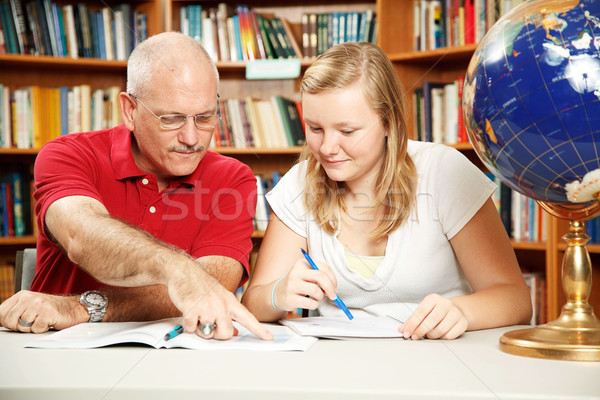 Stockfoto: Vader · dochter · studie · tijd · leraar · helpen