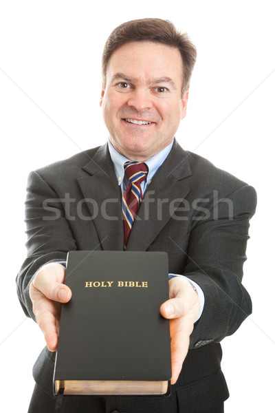 Ministro bíblia vendedor isolado branco Foto stock © lisafx