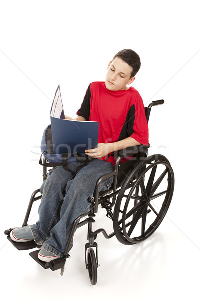 Stock foto: Teen · Junge · Rollstuhl · Studium · deaktiviert · Hausaufgaben