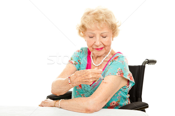 Dezactivat senior injecţie femeie scaun rulant alb Imagine de stoc © lisafx