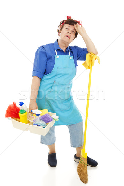 Boldogtalan házvezetőnő fáradt nyomorúságos egészalakos izolált Stock fotó © lisafx