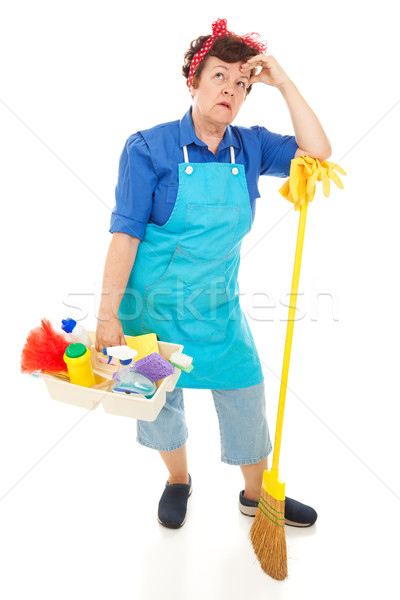 Stockfoto: Meid · baan · moe · ongelukkig · schoonmaken · dame