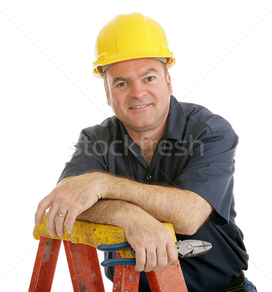 Travailleur de la construction accueillant typique haut échelle Photo stock © lisafx