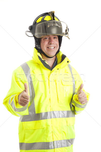 Brandweerman twee gelukkig glimlachend geïsoleerd Stockfoto © lisafx