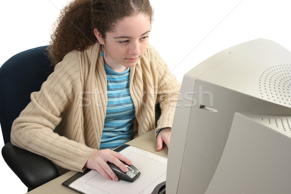 Computer tienermeisje computer graphics tablet muis vrouw Stockfoto © lisafx