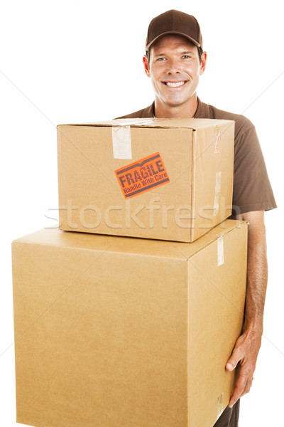 Futár nehéz dobozok hordoz izolált fehér Stock fotó © lisafx