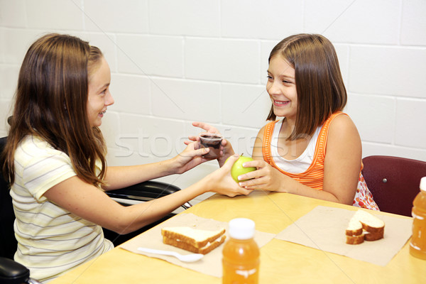 Szkoły obiad handlu dwa dziewcząt handlowy Zdjęcia stock © lisafx