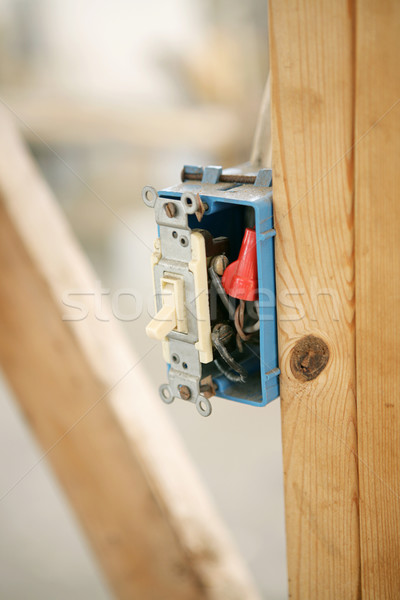 Elektomos kapcsoló közelkép doboz fa nyaláb Stock fotó © lisafx