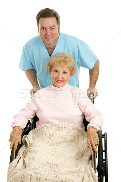 Kórház csinos idős nő tolószék orvos Stock fotó © lisafx