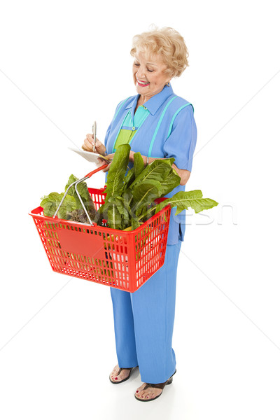 Stockfoto: Senior · vrouw · winkelen · lijst