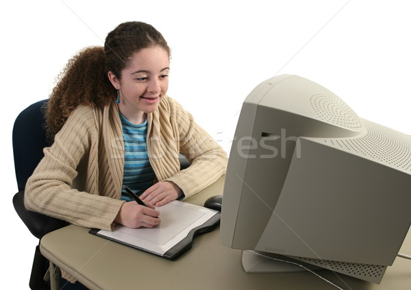 十代の少女 グラフィックス タブレット 笑みを浮かべて 作業 ストックフォト © lisafx