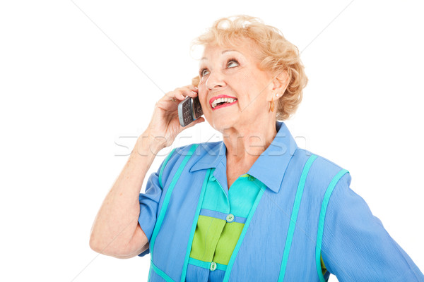 Stockfoto: Senior · vrouw · mobieltje · mobiele · telefoon · geïsoleerd