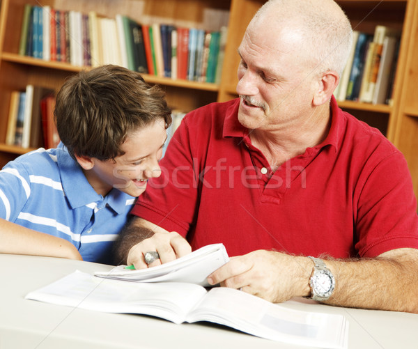 Eğlence kütüphane küçük erkek öğretmen baba Stok fotoğraf © lisafx