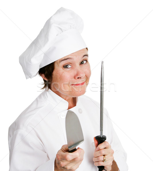 Chef Sharpens Kitchen Knife Stock photo © lisafx