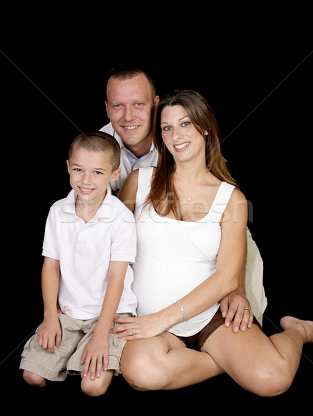 Fiatal várandós családi portré gyönyörű család terhes Stock fotó © lisafx