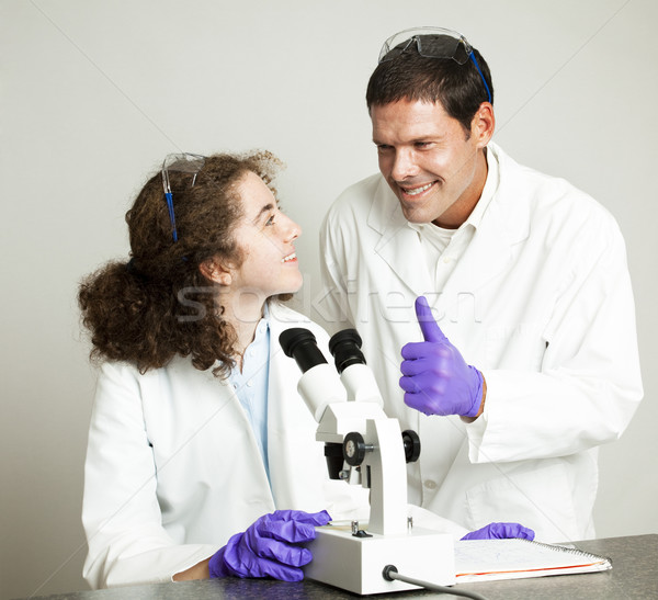 Foto stock: Elogios · ciencia · profesor · universidad · escuela · secundaria · estudiante