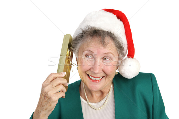 Christmas ciekawość słodkie starszy pani ciekawy Zdjęcia stock © lisafx