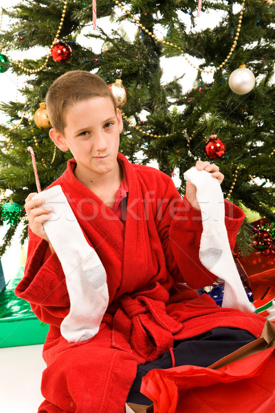 Karácsony csalódás kicsi fiú csalódott zokni Stock fotó © lisafx