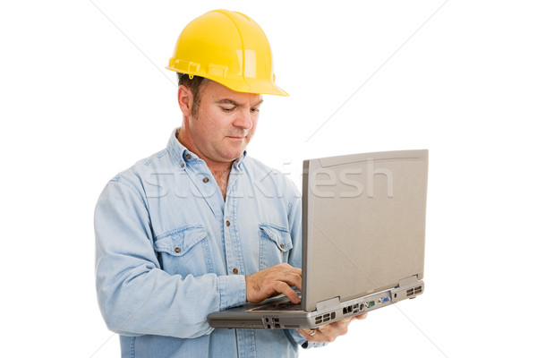 Stock fotó: Mérnök · laptopot · használ · építkezés · számítógép · állás · izolált