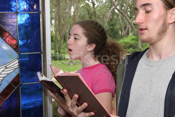 śpiewu kościoła teen chłopca dziewczyna skupić Zdjęcia stock © lisafx