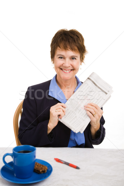 добрая весть газета довольно деловая женщина счастливым финансовых Сток-фото © lisafx
