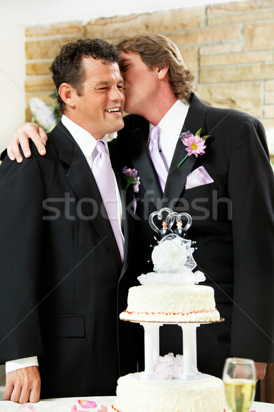 Eşcinsel düğün sevecen an bir damat Stok fotoğraf © lisafx