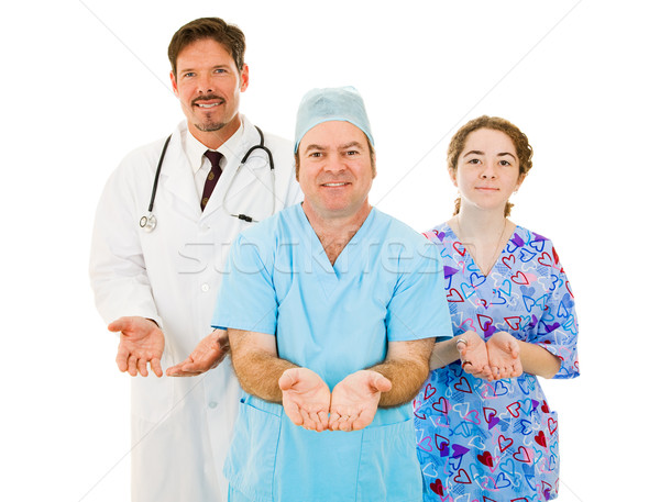 [[stock_photo]]: Médicaux · équipe · ouvrir · mains · tenant · acceptation