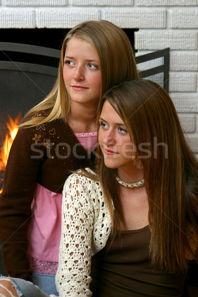 Pretty Sisters by Fireplace Stock photo © lisafx