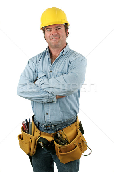 Szerszám férfi barátságos jóképű építőmunkás visel Stock fotó © lisafx