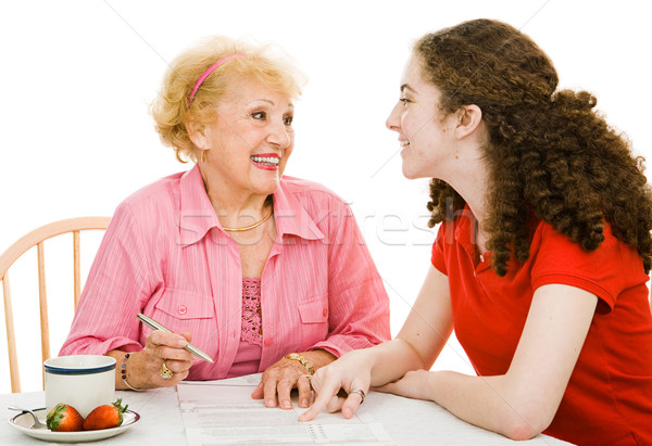 Szavazás megbeszél demokrácia idős nagymama tini Stock fotó © lisafx