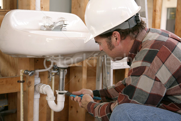 építkezés csövek munka vízvezetékszerelő új otthon installál Stock fotó © lisafx