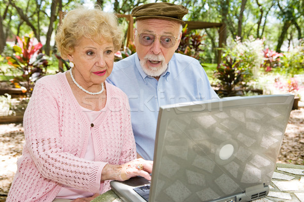 Stockfoto: Computer · schok · met · behulp · van · laptop · outdoor