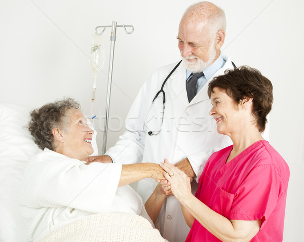 Foto stock: Hospital · personal · médico · enfermera · saludo