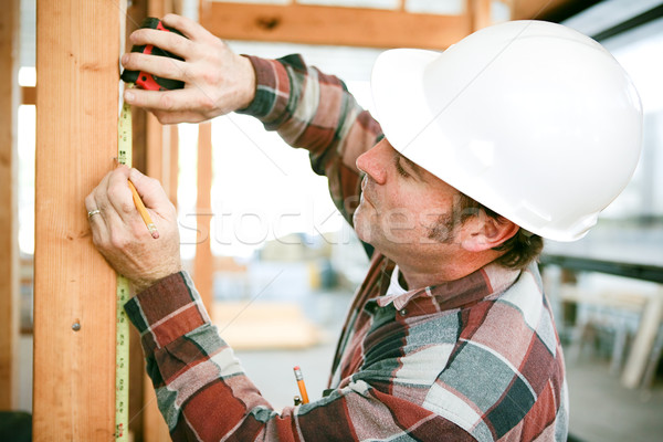 [[stock_photo]]: Charpentier · mètre · à · ruban · bâtiment · construction