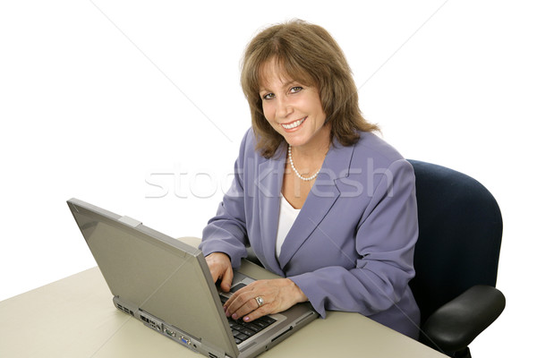 Stock fotó: Női · igazgató · barátságos · vonzó · nő · dolgozik · laptop