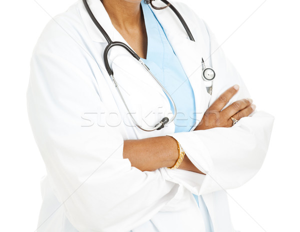 Etnische vrouwelijke arts armen gevouwen bruin Stockfoto © lisafx