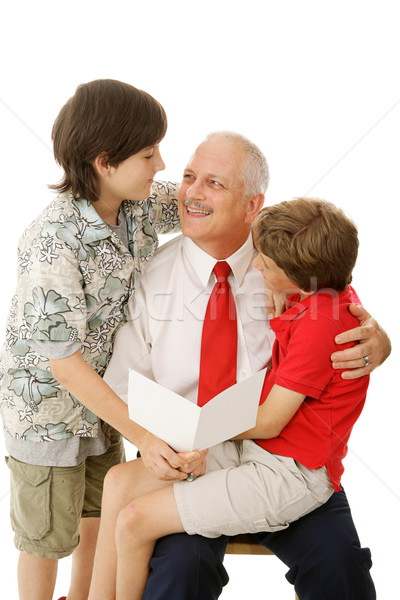 Father and Sons with Greeting Card Stock photo © lisafx