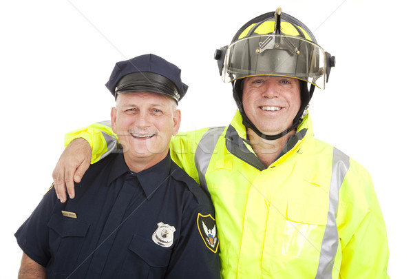 Kékgalléros hősök izolált rendőr tűzoltó fehér Stock fotó © lisafx