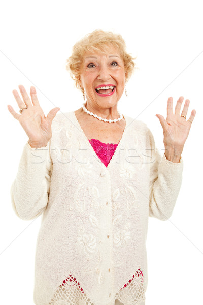 Senior vrouw blijde handen lof vreugde Stockfoto © lisafx