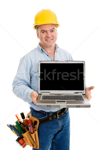 Stock photo: Construction Worker Friendly & Laptop