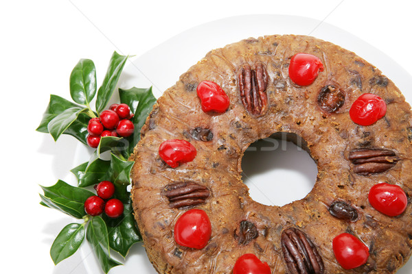 Gyümölcstorta gyűrű fehér tányér díszített fényes Stock fotó © lisafx