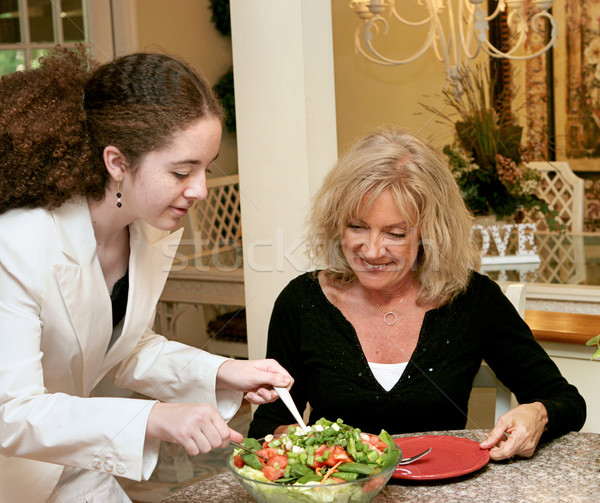 Zdrowe odżywianie teen girl starsza kobieta Sałatka obiad Zdjęcia stock © lisafx