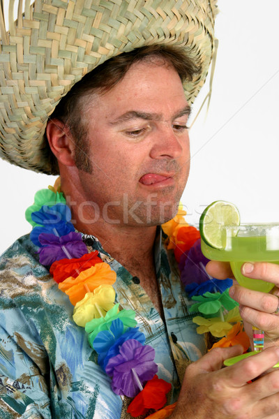 Homem sedento bêbado turista olhando feliz Foto stock © lisafx