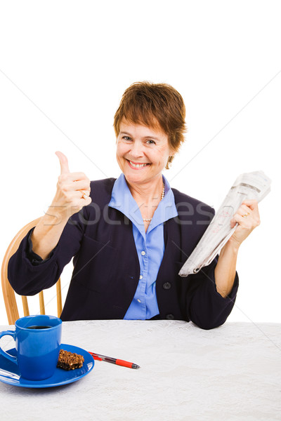 Optimistisch bevinding werk rijpe vrouw naar baan Stockfoto © lisafx